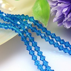 Imitazione sfaccettato cristallo austriaco fili di perle, grado aaa, bicono, dodger blu, 4x4mm, Foro: 0.7~0.9 mm, circa 200pcs/filo, 28 pollice