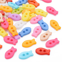 Пластиковые кнопки 2-отверстие, рыба, разноцветные, 14x7x2 мм, отверстие : 2 мм