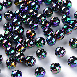 Perline acrilico opaco, ab colore placcato, tondo, nero, 8x7mm, Foro: 2 mm