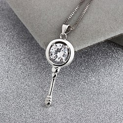 925 подвесные стерлингового серебра ожерелья, с коробочными цепочками и стеклянными стразами, ключ, платина, кристалл
