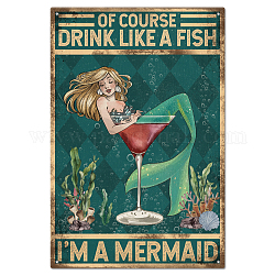 GLOBLELAND Vintage Mermaid Metal Tin Sign Plaque Poster 8?12inch Drink Like a Fish Retro Metal Wall Decorative Tin Signs for Home Kitchen Bar Coffee Shop Club Orchard Decoration