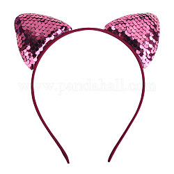 Orejas de gato con diademas de tela de lentejuelas reversibles, accesorios para el cabello para niñas, de color rojo oscuro, 150x188x9mm