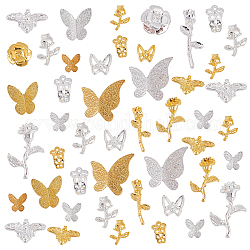 Olycraft 200pcs Schmetterlings- und Blumenlegierung Cabochons, Nail Art Dekoration Zubehör für Frauen, Mischformen, Golden & Silver, 10pcs / style