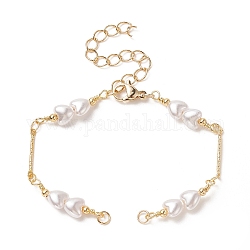 Messingkette Armband machen, mit herzförmiger Perle aus Acrylimitat und Karabinerverschluss, für Link-Armband machen, golden, 5-1/2 Zoll (14 cm)