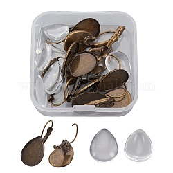 Fabrication de boucles d'oreilles DIY, accessoires de dormeuse en laiton et cabochons en verre transparent, larme, bronze antique, 30x14x13mm, pin: 0.9 mm, 18x13x4mm