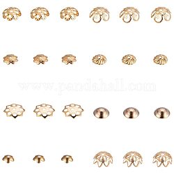 PandaHall 80pcs 8 Different Shape 304 Stainless Steel Flower Bead Caps For Jewelry Making, Golden, Hole: 0.5-1.2mm