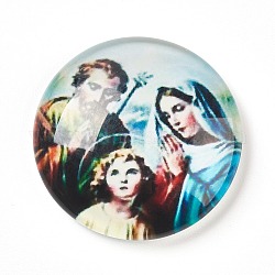 Cabochons en verre, demi rond / dôme avec vierge et enfant, colorées, 25x6~6.5mm