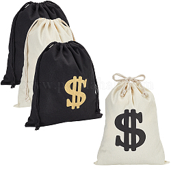 Nbeads 4Pcs 2 Colors Canvas Drawstring Bags, with Cotton Rope and Dollar Sign Pattern, Mixed Color, 39.5~40x30~34.8x0.3~0.8cm, 2pcs/color
