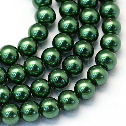 Dipinto di cottura di perle di vetro filamenti di perline, perlato, tondo, verde scuro, 3~4mm, Foro: 0.5 mm, circa 195pcs/filo, 23.6 pollice