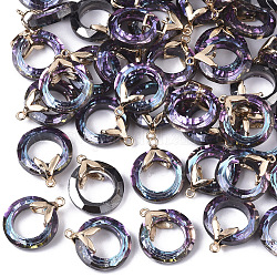 Galvanisieren Glas-Anhänger, mit leicht vergoldeten Messing-Eispickeln, facettiert, Ring mit Fischschwanz, Medium Orchidee, 17x14x6 mm, Bohrung: 1.2 mm
