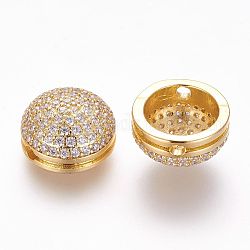 Brass Micro Pave Cubic Zirconia Beads, Half Round/Dome, Golden, 12.5x7mm, Hole: 1.5mm