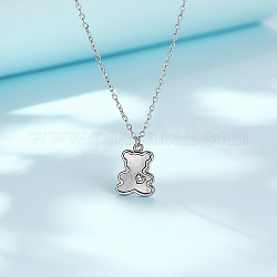 Stainless Steel Rhinestone Bear Pendant Necklaces, with Shell, Cable Chain Necklace for Women, Stainless Steel Color, 17-3/4 inch(45cm)