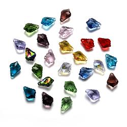 Faceted Glass Pendants, Leaf, Mixed Color, 16x11x6mm, Hole: 1.5mm