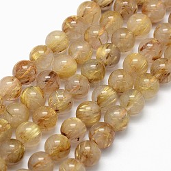 Brins de perles de quartz rutées en or naturel de qualité aa, ronde, 8mm, Trou: 0.8mm, Environ 50 pcs/chapelet, 15.75 pouce (40 cm)