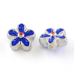 Alloy Enamel Beads, Flower, Silver, Blue, 9x9x5mm, Hole: 1mm