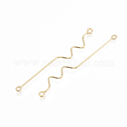 Brass Links connectors, Double Sided Eye Pins, Nickel Free, Real 18K Gold Plated, 51.5x6x0.5mm, Hole: 1mm