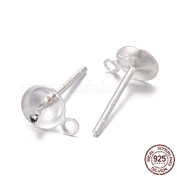 Accessoires de clous d'oreilles en 925 argent sterling, pour la moitié de perles percées, avec 925 timbre, couleur d'argent, 7x5mm, Trou: 1mm, pin: 0.8 mm
