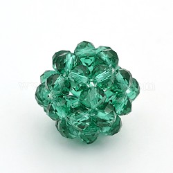 Transparent Glass Crystal Round Woven Beads, Cluster Beads, Light Sea Green, 37mm, Beads: 10mm