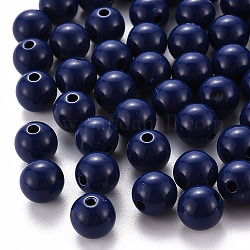 Perles acryliques opaques, ronde, bleu de Prusse, 10x9mm, Trou: 2mm, environ 940 pcs/500 g