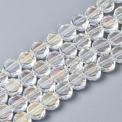 Chapelets de perles en verre transparent électrolytique, de couleur plaquée ab , facette, plat rond, clair ab, 6x6x3mm, Trou: 1.2mm, Environ 95~99 pcs/chapelet, 21.10~21.89 pouce (53.6 cm ~ 55.6 cm)
