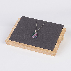Wood Necklace Displays, with Faux Suede, Long Chain Display Stand, Rectangle, Gray, 20.5x14.5x4.5cm
