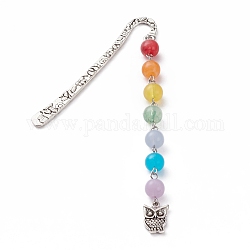 Tibetan Style Alloy Bookmarks for Halloween's Day, with Alloy Pendants and Chakras Theme Imitation Gemstone Acrylic Beads, Owl, Antique Silver, Colorful, Owl: 123x9mm, 80x6.5x2.5mm