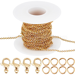 Набор для изготовления ожерелья с цепочкой beebeecraft своими руками, включая латунные роликовые цепи и прыгающие кольца, 304 нержавеющая сталь застежка когтя омара, реальный 18k позолоченный, цепь: 5 м / комплект
