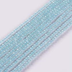 Chapelets de perles en verre, facette, ronde, bleu clair, 2x2mm, Trou: 0.4mm, Environ 193~197 pcs/chapelet, 14.17 pouce ~ 15.51 pouces (36~39.4 cm)