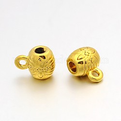 Vacuum Plating Brass Barrel Carved Flower Bail Beads Hanger Links, Golden, 8x6x5mm, Hole: 1mm and 2mm