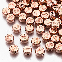 CCB пластиковые шарики, горизонтальное отверстие, плоские круглые с буквы, розовое золото , 7x4 мм, отверстие : 1.8 мм, Около 3300 шт / 500 г