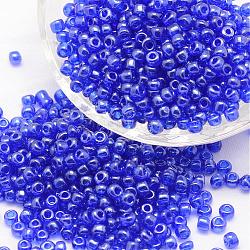 6/0 Perlas de semillas de vidrio, Grado A, redondo, colores transparentes Abrillantado, azul, 3.6~4.0mm, agujero: 1.2 mm, aproximamente 5000 unidades / libra