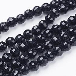 Transparent Glass Bead Strands, Faceted, Round, Black, 6mm, Hole: 1mm, about 72pcs/strand, 15 inch