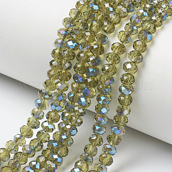 Chapelets de perles en verre électroplaqué, demi-plaqué, bleu plaqué, facette, rondelle, vert jaune, 4x3mm, Trou: 0.4mm, Environ 123~127 pcs/chapelet, 16.5~16.9 pouce (42~43 cm)