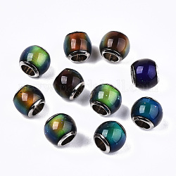 Perles européennes en verre, Perles avec un grand trou   , en laiton de tonalité de platine noyaux doubles, rondelle, changement de couleur des perles d'humeur, colorées, 7~8x6~7mm, Trou: 4mm