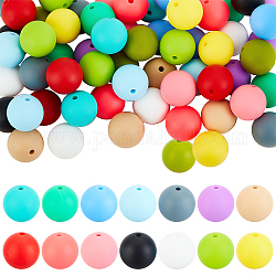 Dicosmétique 75 pièces 15 couleurs perles de silicone écologiques de qualité alimentaire, bébé mâcher la dentition, ronde, couleur mixte, 15mm, Trou: 2mm, 5 pcs / couleur