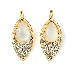 Brass Micro Pave Clear Cubic Zirconia Pendants, with Shell, Real 18K Gold Plated, Horse Eye, 17x7x3.5mm, Hole: 2.5x2mm