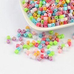Perles acryliques, couleur ab , cube, couleur mixte, 4x4mm, Trou: 1mm, environ 8000 pcs/500 g
