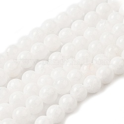 Chapelets de perles en jade de Malaisie naturelle, teints et chauffée, perles rondes, blanc, 6mm, Trou: 1mm, Environ 64 pcs/chapelet, 15 pouce