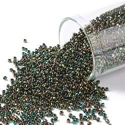 Toho perles de rocaille rondes, Perles de rocaille japonais, (508) haut iris olivine métallique, 15/0, 1.5mm, Trou: 0.7mm, environ 3000 pcs/10 g