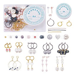 DIY Beaded Dangle Earring Making Kits, Including Natural Shell & Shell Pearl & Pearl & Plastic Pearl Beads, 304 Stainless Steel & Brass Stud & Hoop Earring Findings, Mixed Color