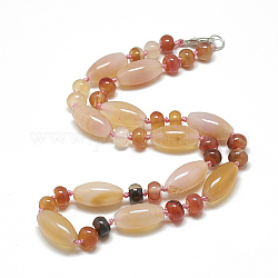 Colliers de perles naturelles cornaline, avec mousquetons en alliage, teinte, 18.1 pouce ~ 18.5 pouces (46~47 cm), ovale: 20x10 mm