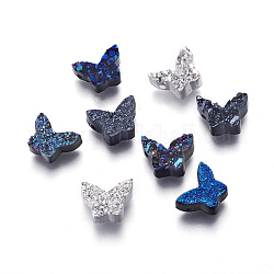 Perlas de resina de piedras preciosas druzy imitación, mariposa, color mezclado, 7.5x10x3.5~4mm, agujero: 1.2 mm