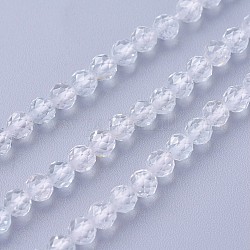 Brins de perles de topaze blanche naturelle, facette, ronde, 3~3.5mm, Trou: 0.5mm, Environ 115~130 pcs/chapelet, 14.5~16.1 pouce (37~41 cm)