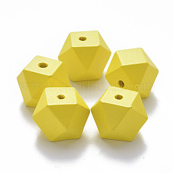 Perles de bois naturel peintes, polygone, jaune, 15.5x16x16mm, Trou: 3.5mm