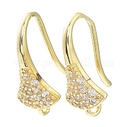 Brass Micro Pave Clear Cubic Zirconia Earring Hooks, Ear Wire, Fan, Cadmium Free & Lead Free, Real 24K Gold Plated, 17x8.5x9mm, Hole: 1.2mm, 18 Gauge, Pin: 1mm