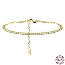 Bracelets de tennis en zircone cubique transparente, 925 bracelet chaînes trombones en argent massif, avec tampon s925, or, 18x0.2 cm
