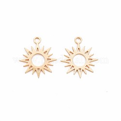 Brass Charms, Nickel Free, Sun, Real 18K Gold Plated, 15x13x0.5mm, Hole: 1.4mm