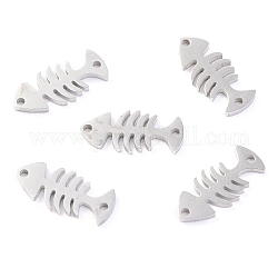 Stainless Steel Links Connectors, Fishbone, Stainless Steel Color, 14.5x6.5x1.1mm, Hole: 1mm