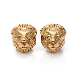 Revestimiento iónico (ip) 304 perlas de acero inoxidable, león, dorado, 12x10.5x8mm, agujero: 3 mm
