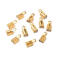 Ion Plating(IP) 304 Stainless Steel Folding Crimp Ends, Fold Over Crimp Cord Ends, Golden, 10x4x3.5mm, Hole: 1mm
